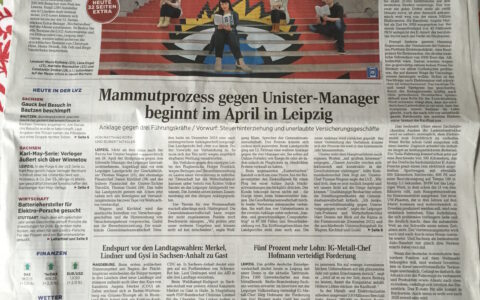 Groß auf der Titelseite der Samstag-Ausgabe berichtet die Leipziger Volkszeitung über den anstehenden Unister-Prozess.