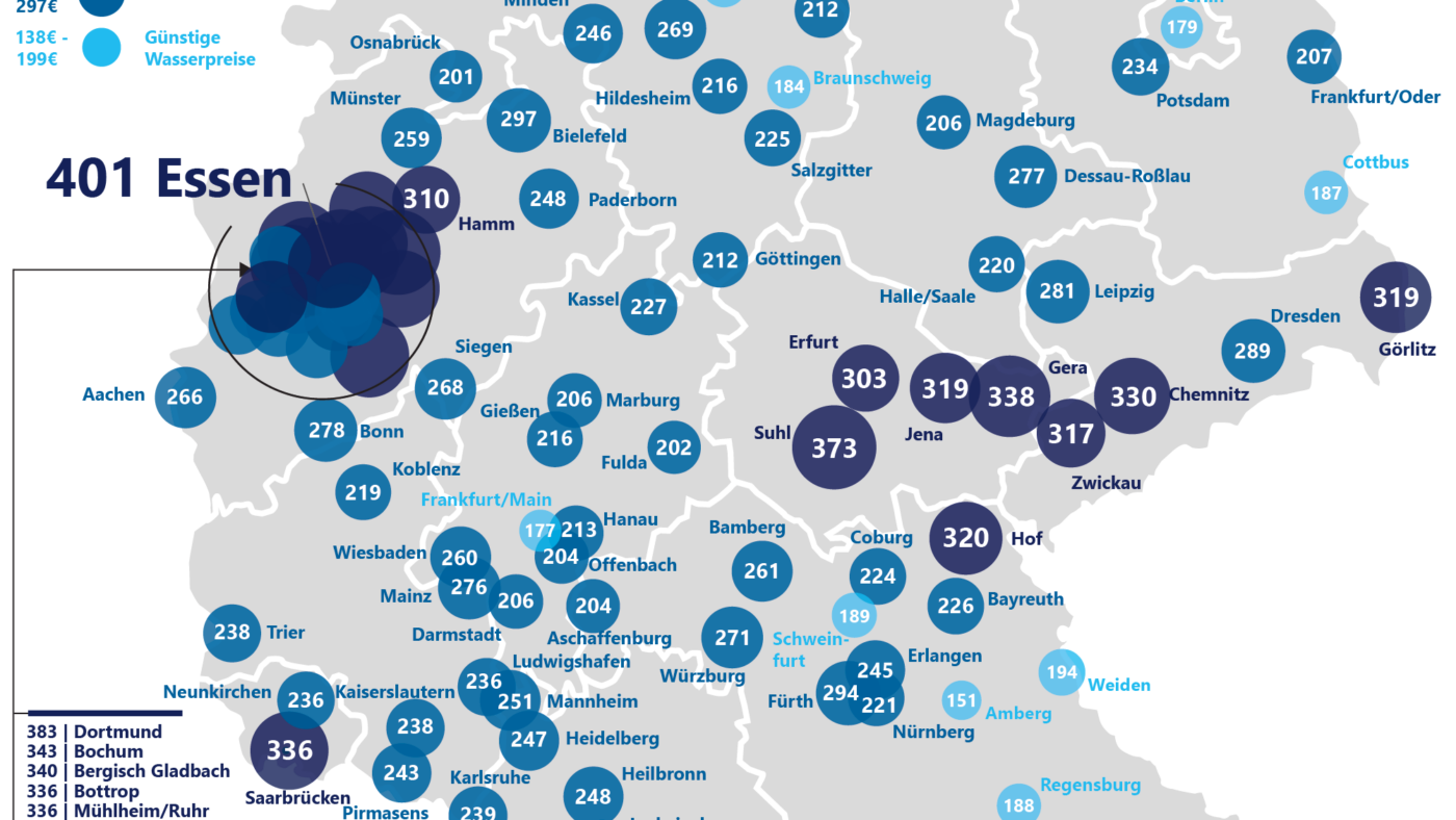 Die Deutschlandkarte zeigt, wo das Nass am teuersten ist.