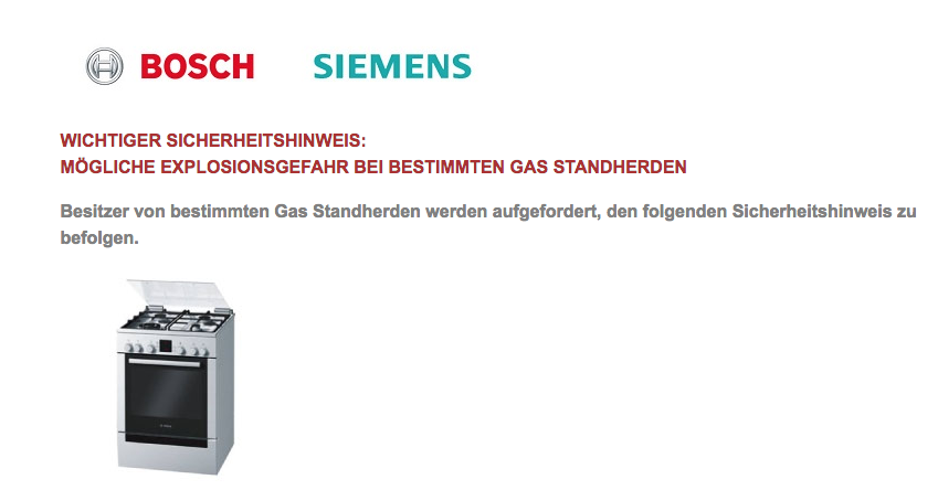 So warnt Bosch vor den Gasherden.