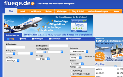 So sah das Unister-Portal fluege.de 2010 aus.
