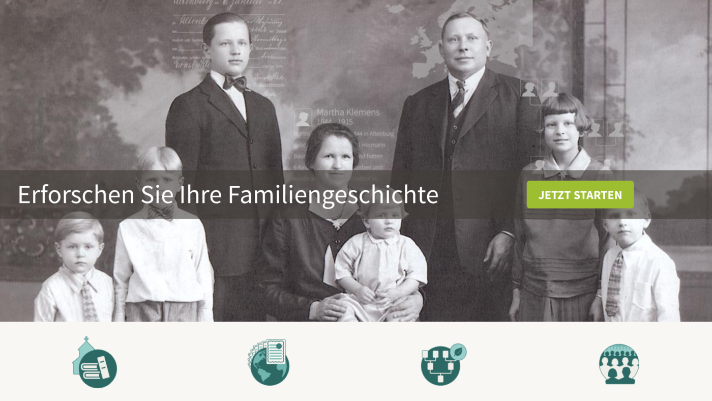 Die Homepage des Anbieters Ancestry.de ist übersichtlich und ansprechend gestaltet.