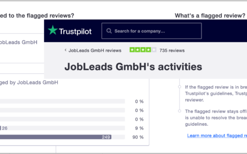 Wie Jobleads das öffentliche Erscheinungsbild manipuliert lässt sich schön auf Trustpilot ablesen.