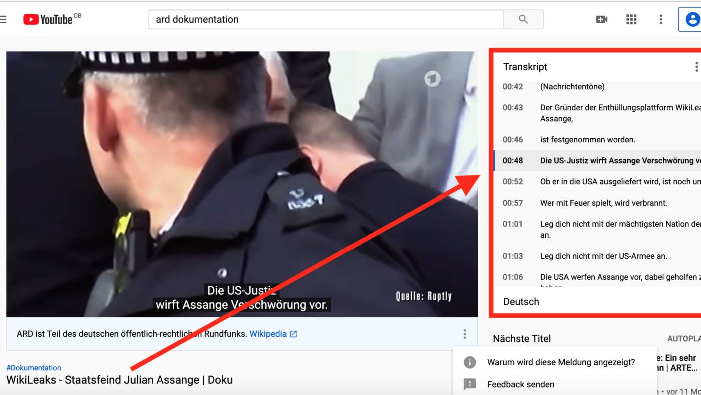 Genial: Mühevolles Abtippen ganzer Filme wird zunehmend unnötig - Dank YouTubes automatischer Transkription.