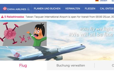 In unserer künstlerischen Collage aus der China Airlines Homepage und einem gezeichneten Corona Virus eines Künstlers auf pixabay geht ganz klar hervor: Es ist noch nicht vorbei. Immerhin schreibt China Airlines: «We fly we fight» und «We will all be fine». Nur: Das sehen Milliarden Menschen auf dem Globus derzeit anders und empfinden diese Werbung eher makaber.