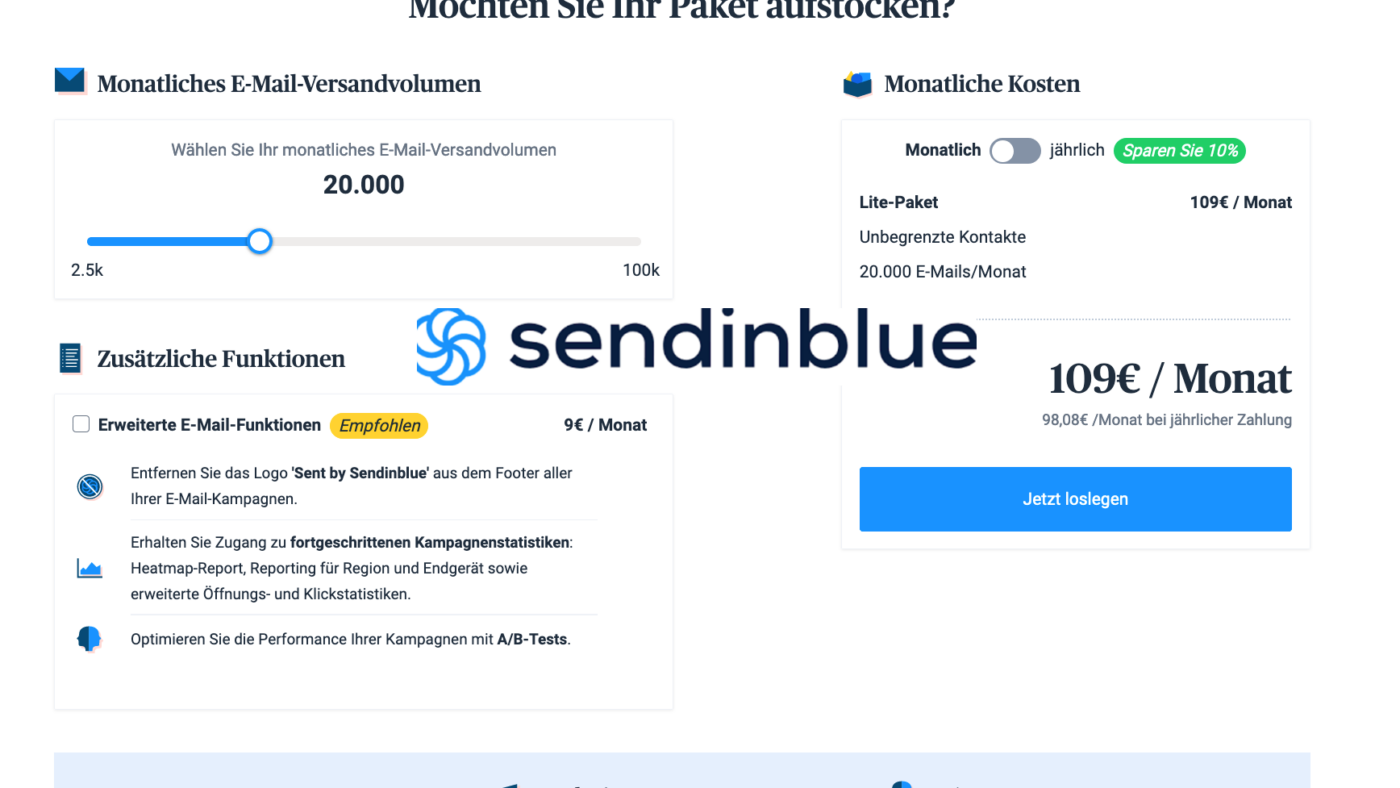 Ok, wenn wir das richtig verstehen, kosten also 20.000 E-Mail-Adressen im Monat rund 109 Euro auf diesem Newsletter-Tool.