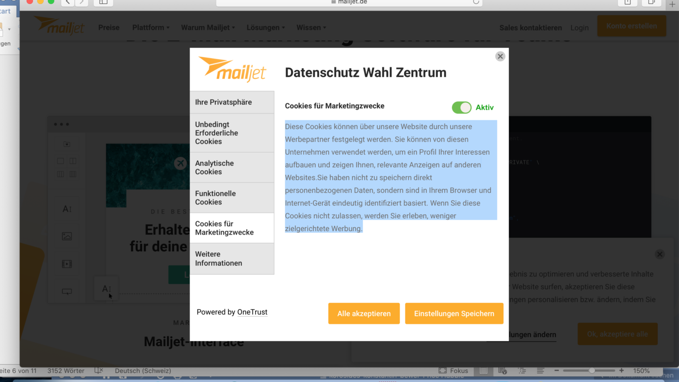 Schlimmer, schlimmer am schlimmsten: Das Ausländerdeutsch der Cookie-Richtlinie von Mailjet. Und mit so einem Anbieter arbeiten? Uff!