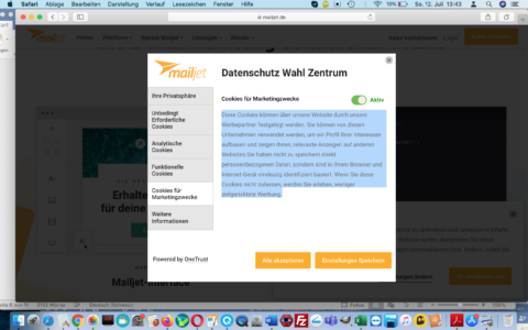 Schlimmer, schlimmer am schlimmsten: Das Ausländerdeutsch der Cookie-Richtlinie von Mailjet. Und mit so einem Anbieter arbeiten? Uff!