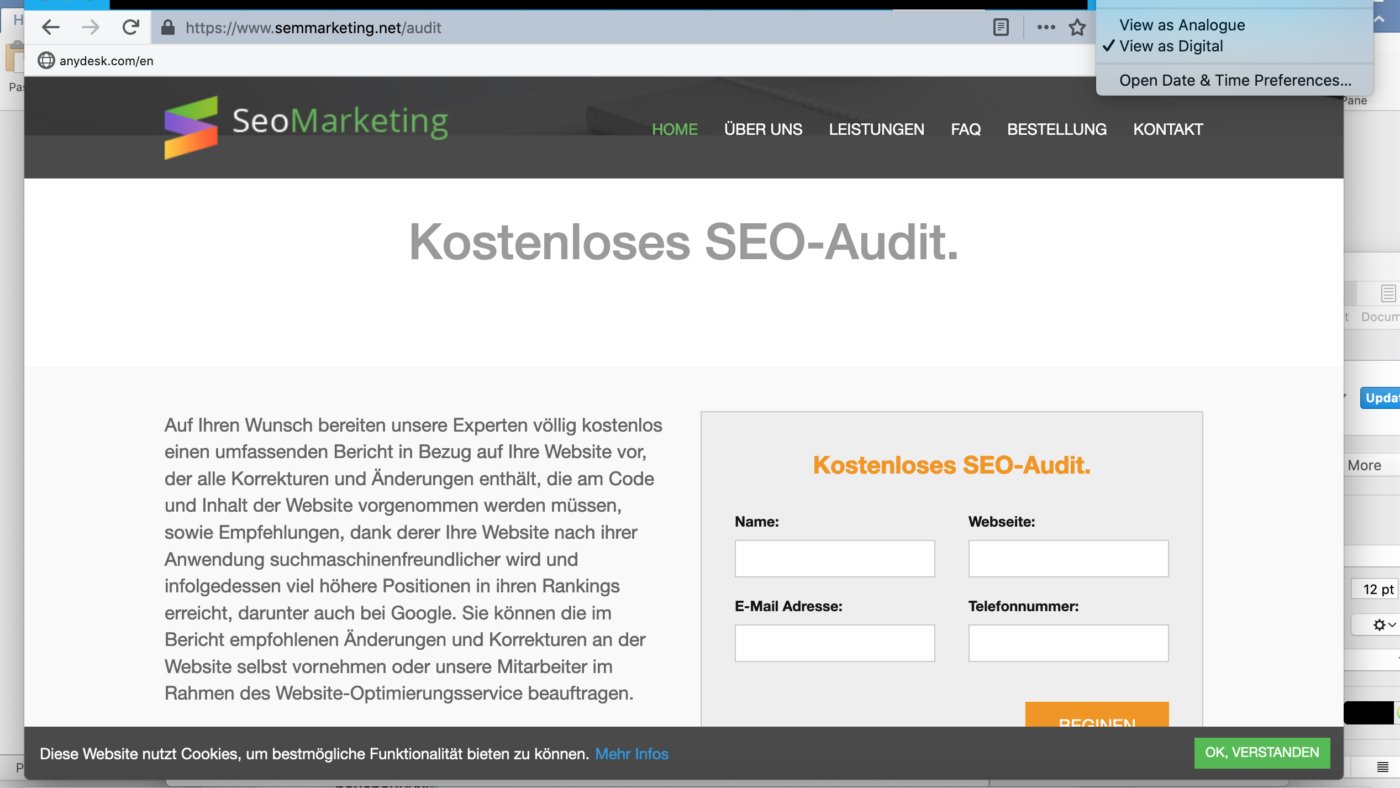 Warnung vor dubiosen SEO-Versprechen auf einer wenig vertrauenswürdigen Seite.