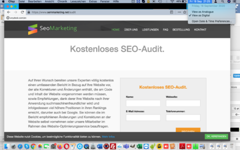 Warnung vor dubiosen SEO-Versprechen auf einer wenig vertrauenswürdigen Seite.