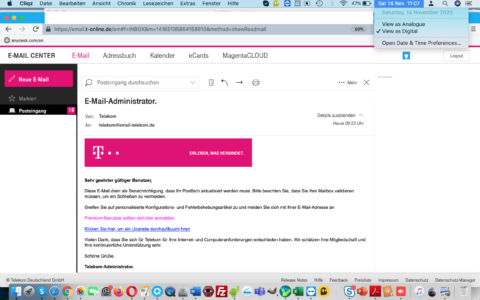 Riecht nach Fake: Ausgerechnet T-Online lässt solche ominösen E-Mails an die Kunden durch. Wir gehen von einem kriminellen Phising-Versuch aus, um an Passwörter zu kommen. Unsere Medienanfrage an die Deutsche Telekom läuft.
