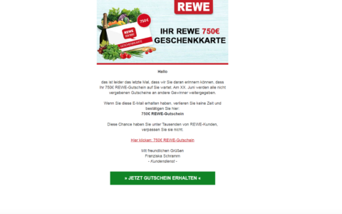 Betrug: Diese angebliche REWE-E-Mail dürfte krimineller Natur sein. Netz-trends.de empfehlen ausdrücklich: Nicht klicken!