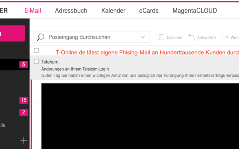 Geschätzt Hunderttausende E-Mail-Kunden von T-Online.de erhalten ausgerechnet über ihren eigenen Hosting-Service T-Online.de Phishing-Mails in angeblich eigener Sache. Ein Skandal, dass die E-Mail-Anbieter von T-Online.de Kunden nicht schützen. Ein erheblicher Verstoß gegen das europäische Datenschutzgesetz.