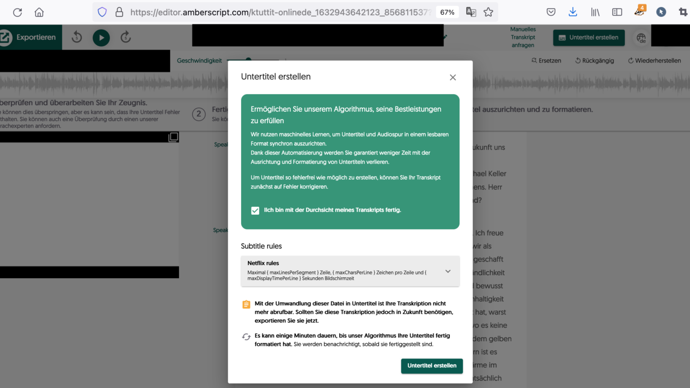 Amberscript überzeugt bei Untertiteln in gleicher Sprache, nicht aber bei Übersetzungen.