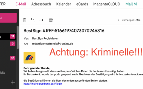 T-online schafft es seit Jahren immer wieder nicht, seine Tausenden E-Mail-Nutzer vor solchen kriminellen Mail-Atacken zu schützen.