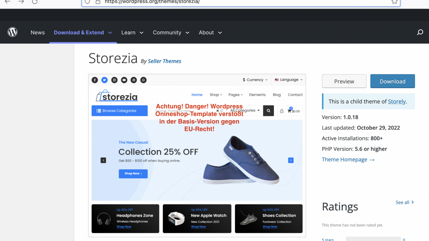 Dubios: Storezia Wordpress-Template