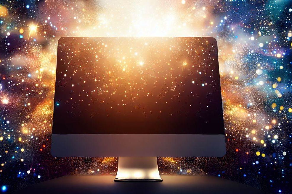 So stellt sich die Grafik-Redaktion von NETZ-TRENDS.de das neue Apple Display vor. Wir sehen ihn umringt von Tausenden Sternen. Das symbolisiert: Die Welt ist bunt und schön trotz alledem. Das Bild schufen wir mit dem KI, beziehungsweise AI-Bild Image Creator von Bing.
