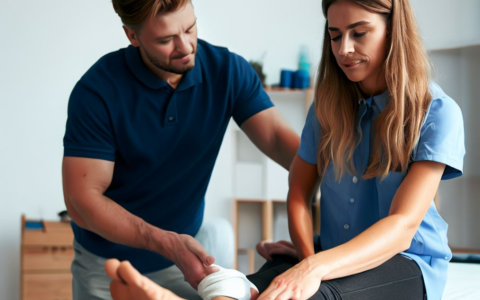 Bild eines Physiotherapeuten, der in seiner Praxis eine Patientin behandelt. Diese Grafik entwickelte NETZ-TRENDS.de mit Hilfe von Bings KI Image Creator.