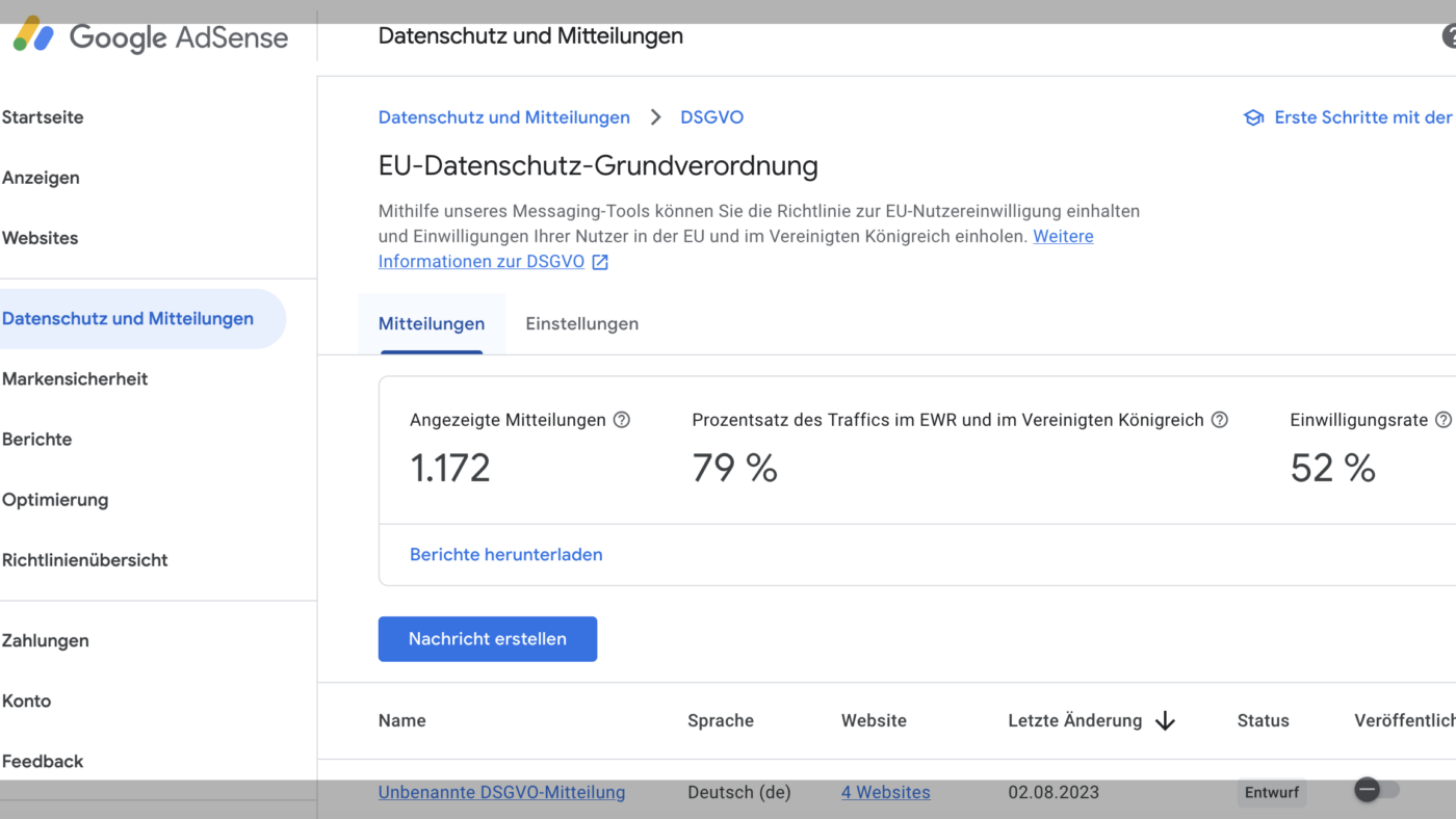 Schwierig: Google will es dem Gesetzgeber recht machen. Wenn aber am Ende die Webseiten, welche auf Werbeeinnahmen angewiesen sind, wie journalistische Produkte, auch NETZ-TRENDS.de, fast die Hälfte aller Nutzer verlieren, wird es schwierig. Der Screenshot oben ist aus dem Google Ads Konto von NETZ-TRENDS.de. Fast die Hälfte unserer Nutzer klickten auf ablehnen. Für uns hatte das zur Folge: Fast keine Werbeeinnahmen mehr.
