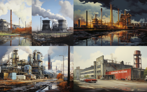 So stellt sich auf Anfrage von NETZ-TRENDS.de die Google Grafik KI, midjourney.app, die Deindustrialisierung von Deutschland vor: Dunkel, rostig, vergangen.