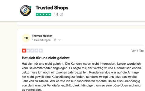 Unterirdisch: Ein Portal und Gütesiegel verliert sein Vertrauen in der Kundschaft.