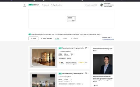 Frustration beim Wohnungssuchen: Tauschwohnungs-Inserate von Tauschwohnung.com überfluten Immobilienscout24.de und erschweren die Suche nach normalen Wohnungen, da sie ohne Filtermöglichkeit für die meisten Suchenden irrelevant sind.