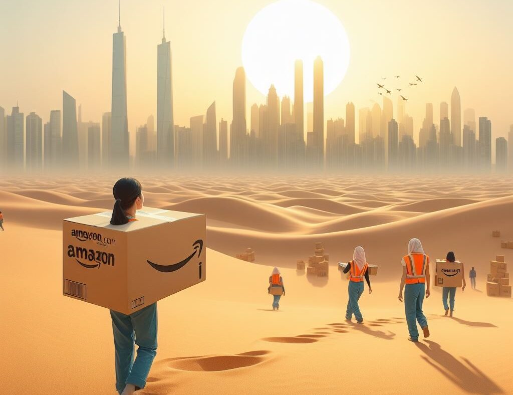 Amazon gilt als Abzockunternehmen bei Beschäftigten. Unser KI-Bild entstand mit Bing Image Creator.