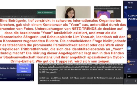 Die Krypto-Schlampge täuschte einen Konstanzer Ingenieur via WhatsApp und entwendete in sechs Wochen nahezu 100.000 Euro seines in zehn Jahren hart Ersparten. Die Hinweise deuten auf ein Netzwerk internationaler schwerer organisierter Kriminalität hin. Das Opfer erstatte nun in Konstanz Anzeige. Zunächst nutzte die Täterin nur den Namen Yoona, Nachforschungen von NETZ-TRENDS.de führten nun zur tatsächlichen Identität hinter dem Namen: eine prominente Südkoreanerin. Ob es sich bei der Betrügerin um jenen Star Yoona selbst handelt oder um eine Fake-Doppelgängerin handelt, muss nun die spezialisierte Cyber-Crime-Einheit der Staatsanwaltschaft Konstanz klären.