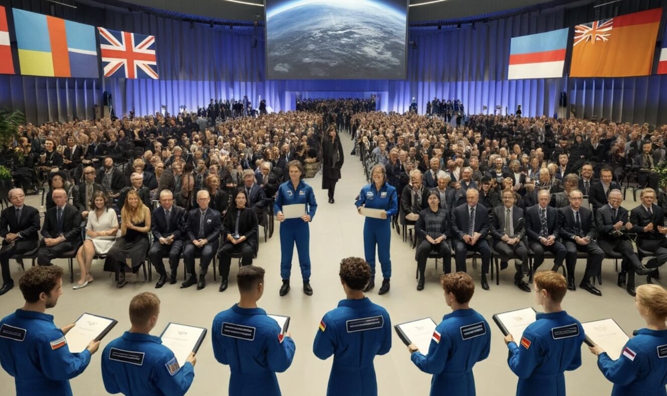 So stellt sich ChatGPT, die KI-Software, die europäische Astronauten-Zeremonie in Köln vor. Achtung: Dies ist ein fiktionales KI-Bild und hat nichts mit der Realität zu tun.