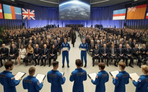 So stellt sich ChatGPT, die KI-Software, die europäische Astronauten-Zeremonie in Köln vor. Achtung: Dies ist ein fiktionales KI-Bild und hat nichts mit der Realität zu tun.