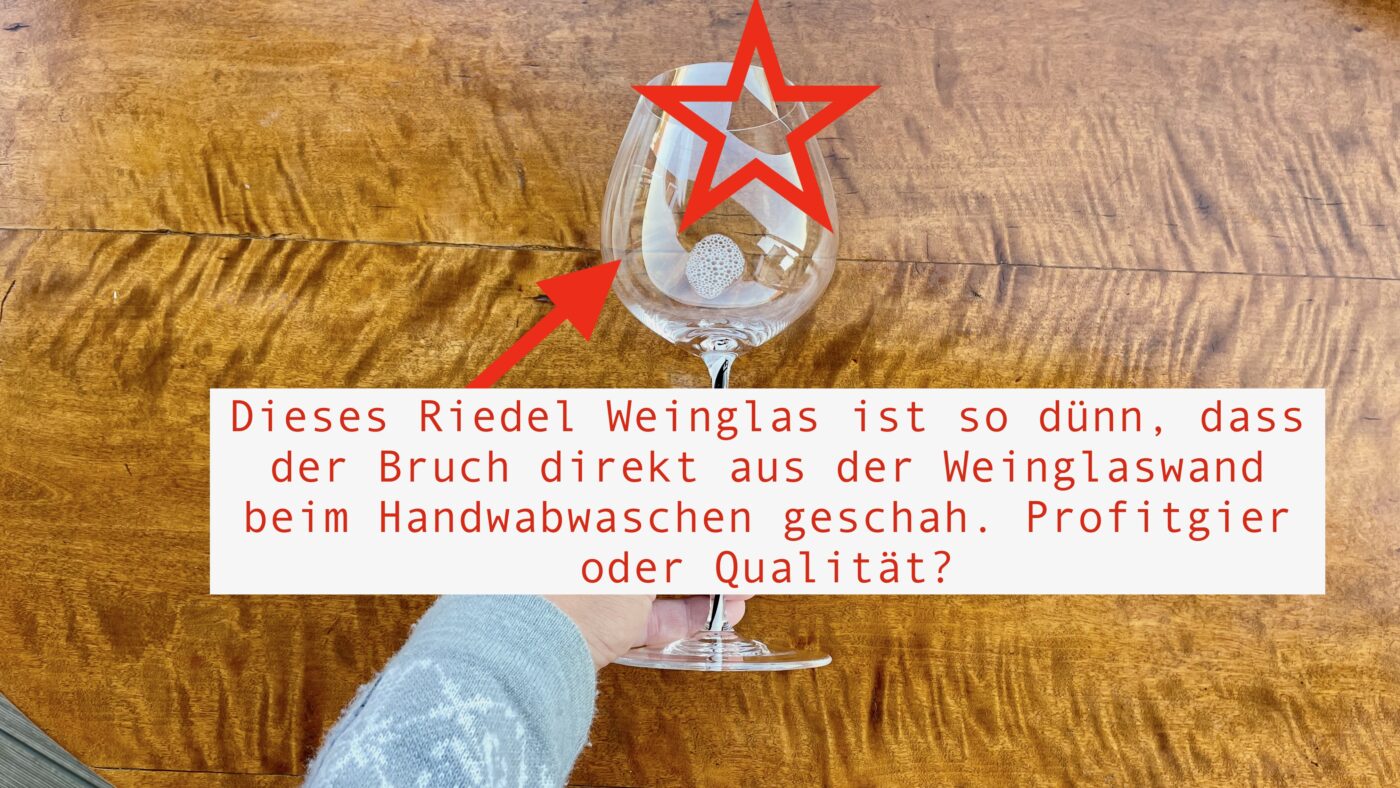 Teurer Spaß: Riedel-Gläser zerbrechen oft schneller, als man schauen kann. Sind hauchdünne Weingläser ein Zeichen für Qualität oder Profitgier? Und wie passen so zerbrechliche Gläser in eine nachhaltige Welt?