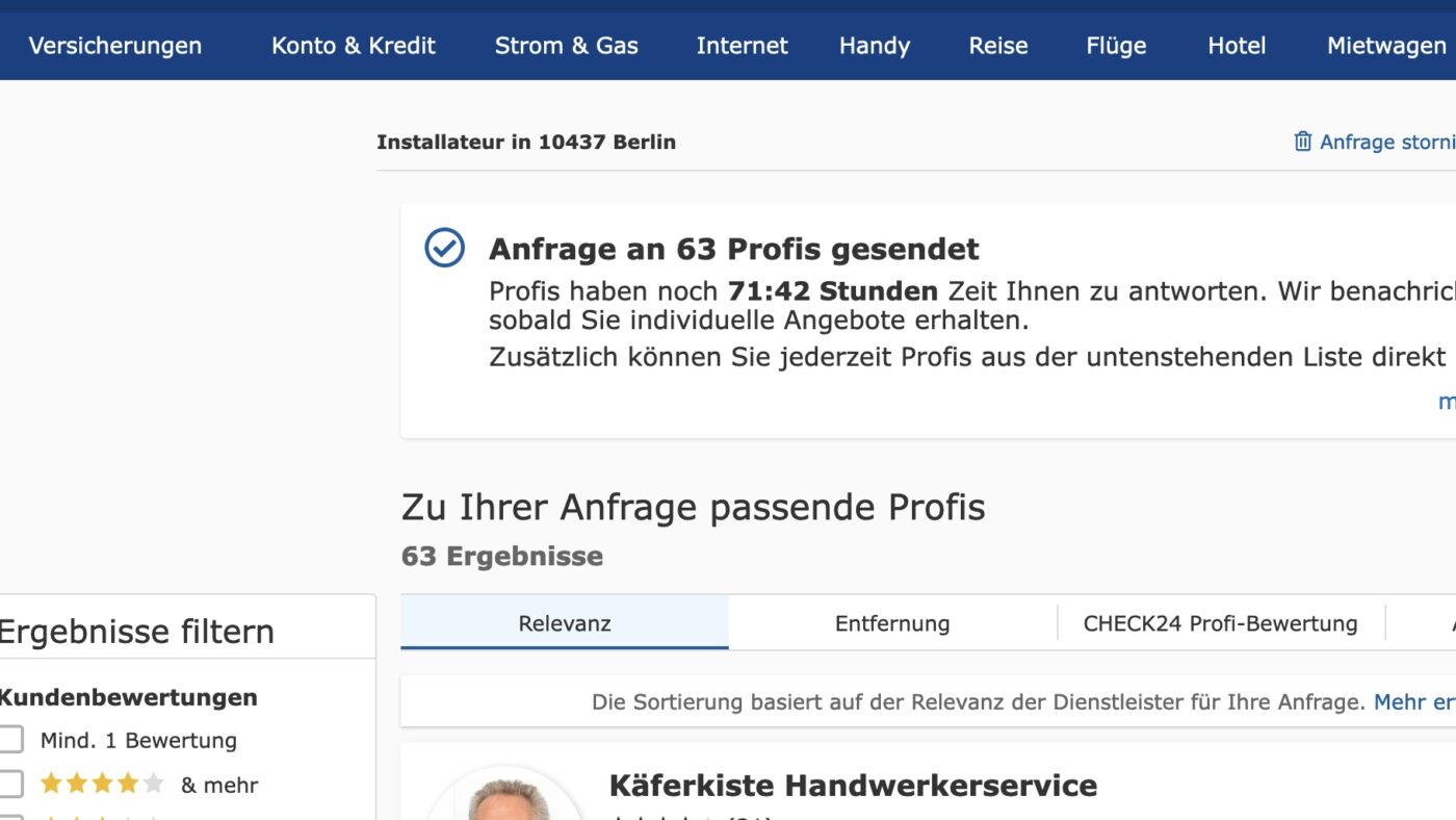 Neue Handwerkersuche bei CHECK24 - Ein Testlauf bei NETZ-TRENDS.de