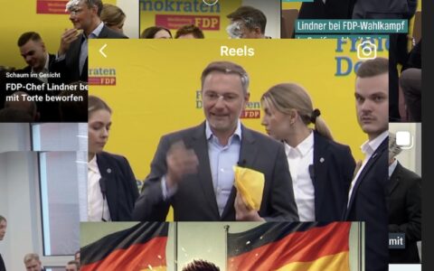 Collage aus Instagram-Posts und einem KI-Bild wie sich die Bildsoftware von Chat GPT das Lindner Attentat vorstellt. In der Mitte die beiden Versagerinnen des BKA oder LKA-Personenschutzes.