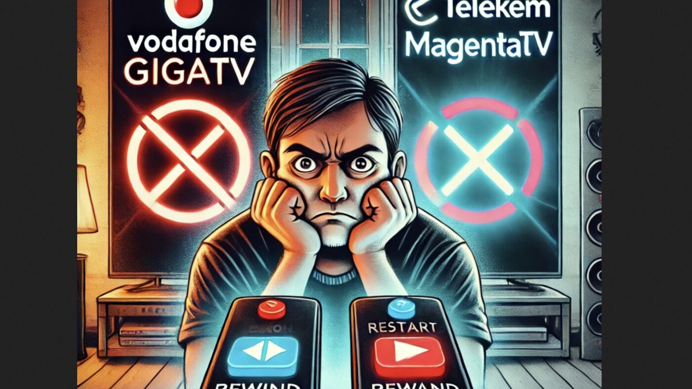 Frust über Vodafone: Kunden zeigen sich enttäuscht über den Wegfall der Zurückspul- und Restart-Funktion bei GigaTV. Viele nutzen ihre Sonderkündigungsrechte, da sie sich durch die eingeschränkte Funktionalität getäuscht fühlen und der Anbieter keine zufriedenstellende Lösung bietet. Bild: KI-generiert über Chat GPT.