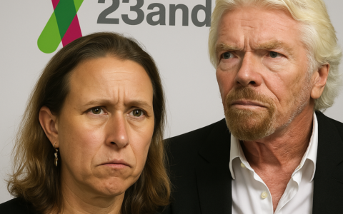 Anleger veräppelt mit abstrusen Wachstumsgeschichten? Richard Branson mit Google-Co-Gründer Ex, Anne Wojcicki. Kleinanleger haben katastrophal viel Geld verloren. Das Bild ist ein KI Bild von Chat GPT auf Anfrage von NETZ-TRENDS.de am 26. März 2025.