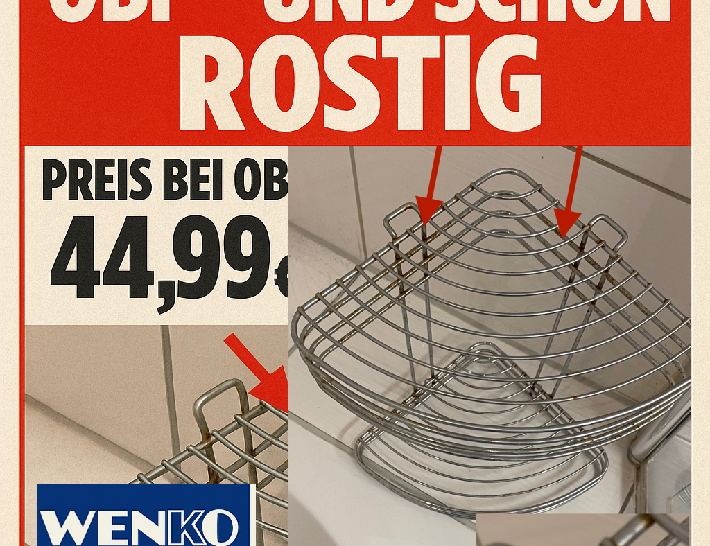 Teurer von OBI vertriebener Duschkorb WENKO „Stahl verchromt“ rostet und fällt nach zwei Monaten von der Wand – NETZ-TRENDS.de klärt auf