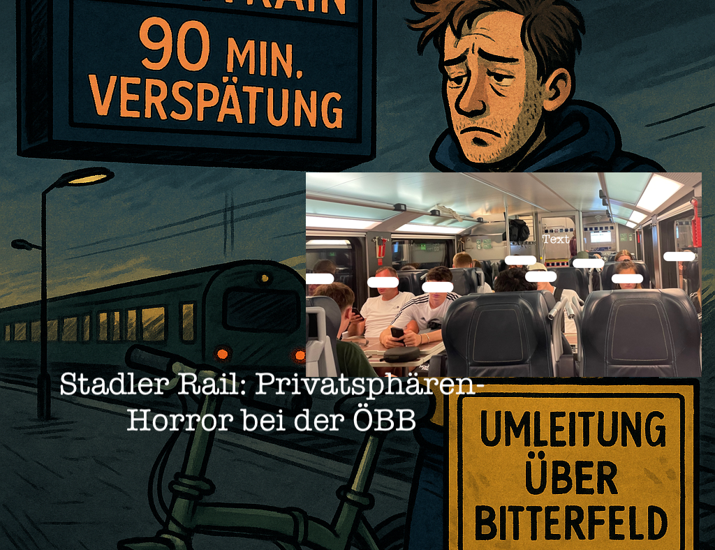 Grafik: ChatGPT Pro-Version / netz-trends.de. Reisen wie im Hühnerkäfig: In den Nachtzügen der ÖBB, gebaut vom Schweizer Hersteller Stadler Rail AG mit Sitz im thurgauischen Bussnang, sind die Rückenlehnen schätzungsweise 20 Zentimeter niedriger als im ICE – und nehmen den Fahrgästen im Großraumabteil nahezu jede Form von Privatsphäre. Reisen wird so zum Stressfaktor.