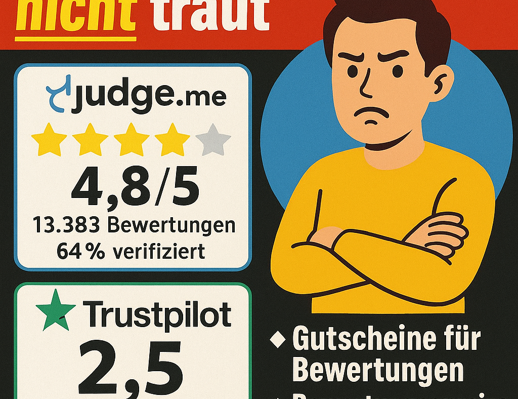Hinweis: Trustpilot weist für Orthoback einen TrustScore von 2,5/5 aus; der rechnerische Durchschnitt aller 7.956 Bewertungen liegt bei 2,7/5 – beide Werte werden parallel angezeigt. Wichtiger Hinweis: Ob es Gutscheine für Bewertungen auf judge.me zu dem Shop gab, wissen wir nicht. Aber es ist durchaus in der Szene nicht unüblich.