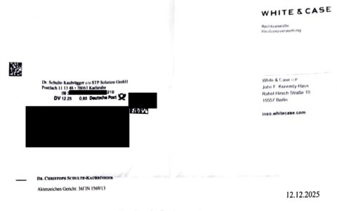 FlexStrom-Insolvenz: Technische Probleme beim Gläubigerportal nach Aufforderung zur Online-Registrierung – Schreiben von Insolvenzverwalter Dr. Christoph Schulte-Kaubrügger, Abwicklung über White & Case