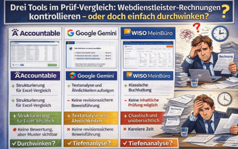 Accountable, Google Gemini und WISO MeinBüro: 100.000 Euro IT-Rechnungen und wie ein Bereichsleiter diese auf mögliche Mehrfachabrechnungen versuchte zu überprüfen