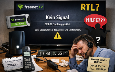 Das Chaos hat einen Namen: Die angebliche "Hotline" von freenet. Bild: KI-generiert