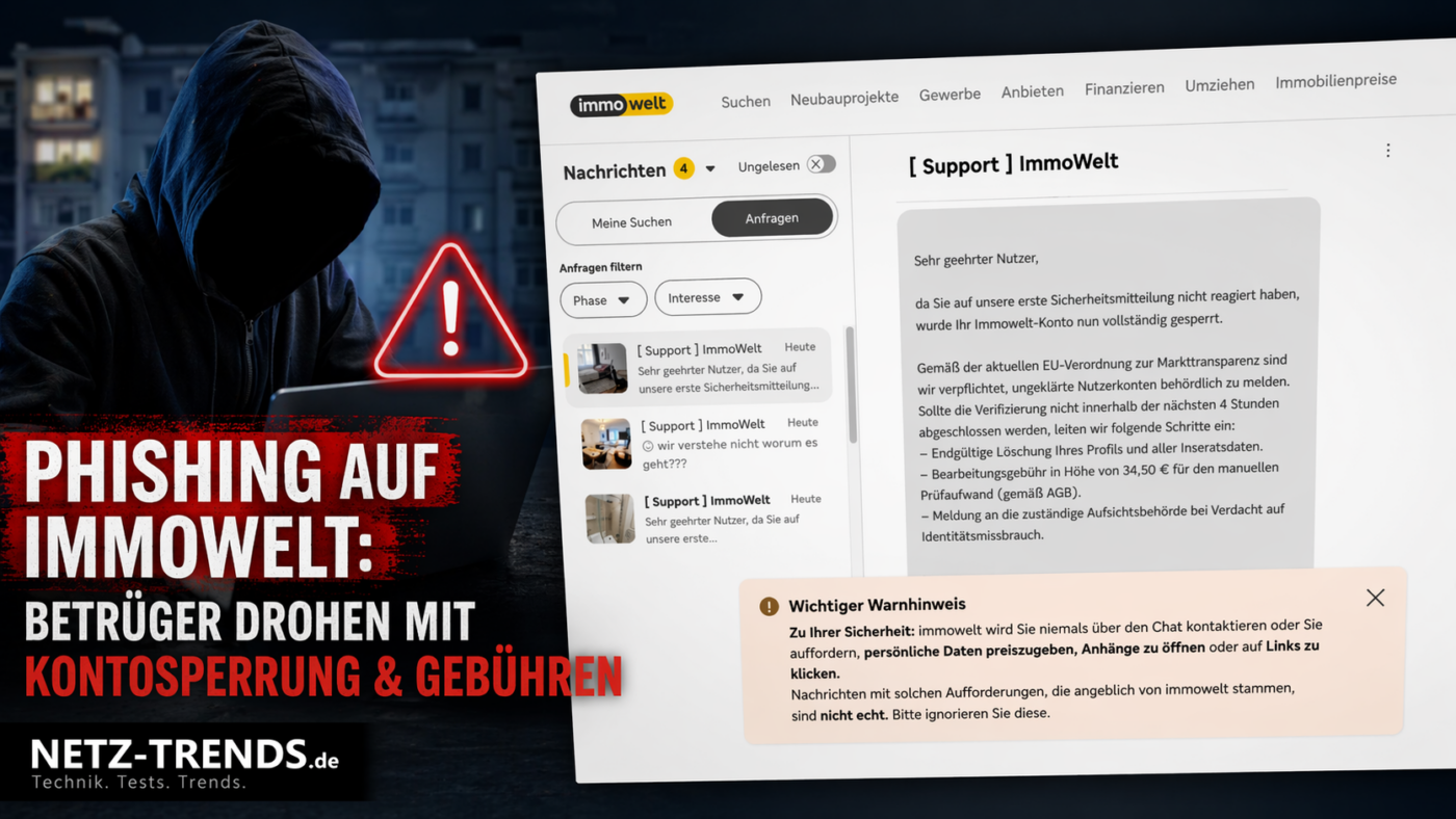 ⚠️ Phishing auf Immowelt: Betrüger missbrauchen „Support“-Chats für Kontosperrungs-Drohungen