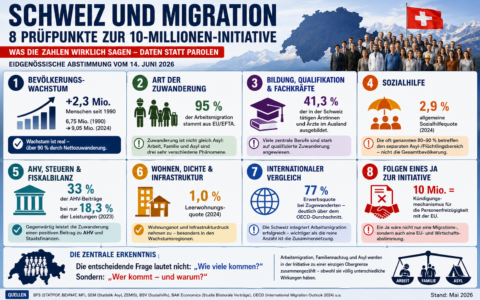 Schweiz & Migration: acht Prüfpunkte für Ja oder Nein – was Zahlen zur 10-Millionen-Bürger-Initiative wirklich sagen