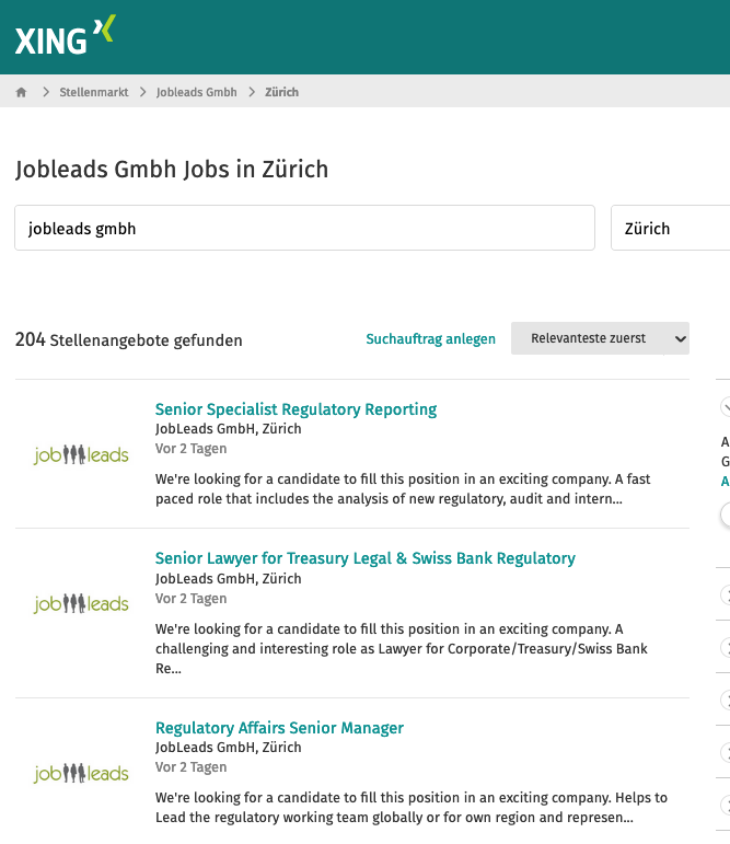 Jobleads auf Kundenjagd via Xing. Seriös sieht anders aus. Denn Arbeitslose oder sonstige Jobuschende könnten hier leicht denken, Jobleads stelle in Zürich & Co ein. Doch weit gefehlt. Jobleads verschleiert bewusst die Firmennamen, um Verbraucher in Abos zu locken. Dass die Stellenanzeigen meist kostenlos auf anderen Portalen stehen, wird hier nicht erwähnt. Ähnlich geht Jobleads auf LinkedIn und einigen anderen Portalen vor. Ein Aushängeschild des Hightech Gründerfonds? Seltsam meinen viele. Dass Xing oder LInkedIn mit solch dubios-irreführenden Methoden auch noch Geld verdient ist ein weiteres wenig gutes Kapitel um Umgang mit Arbeitslosen und Jobsuchenden - gerade auch in Coronazeiten.