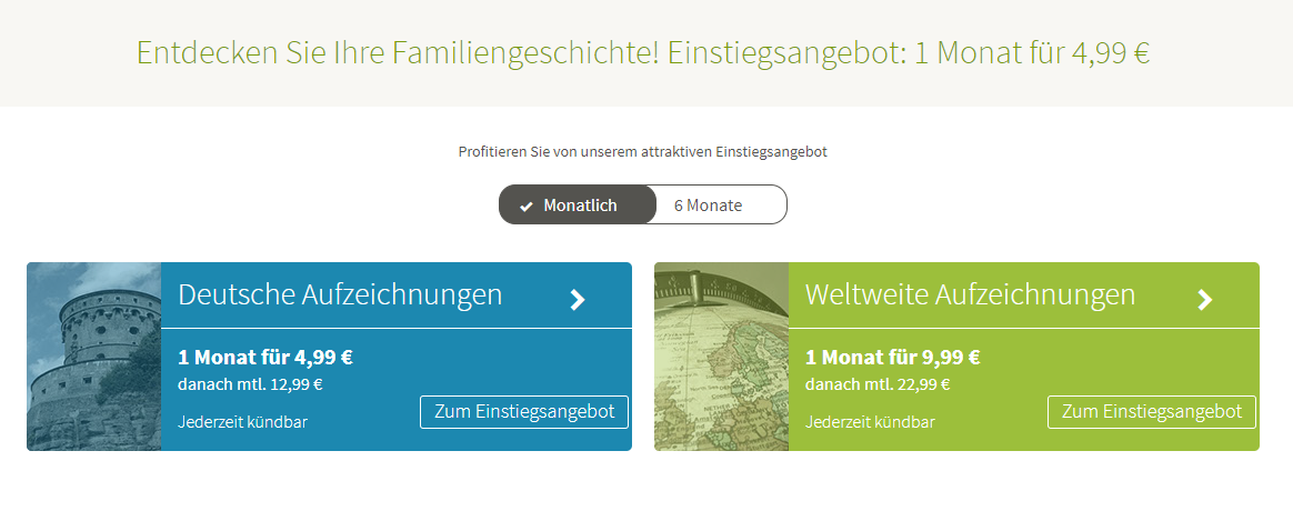 Das Einstiegsangebot bei Ancestry.de beginnt ab günstigen 4,99 Euro. Der Haken: Nach einem Monat steigt der Preis auf 12,99 Euro - also um 160 Prozent!