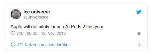 Mit diesem Tweet befeuerte der Insider "Ice universe" die Gerüchte um neue AirPods von Apple.