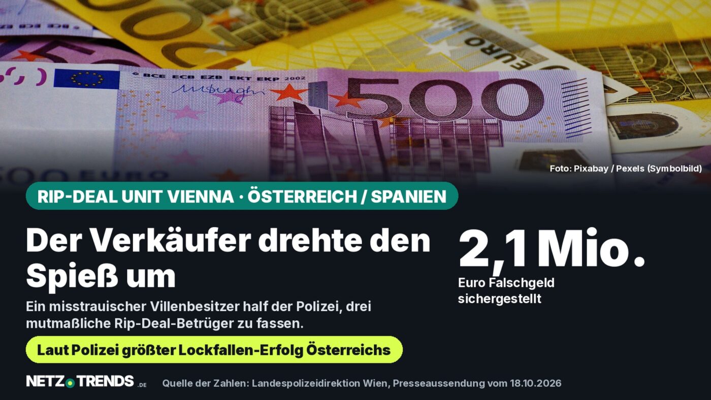 Euro-Banknoten als Symbolbild, darunter Karte: Der Verkäufer drehte den Spieß um, 2,1 Millionen Euro Falschgeld sichergestellt
