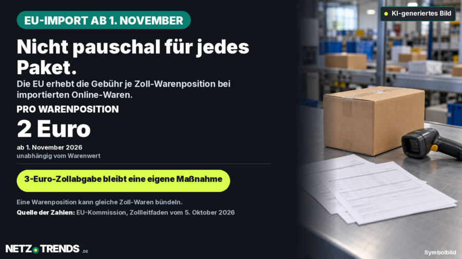 Neutrales Paket mit Scanner und Zollformularen auf einem Sortiertisch.