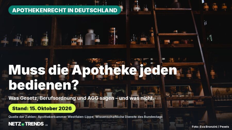 Aufmacher-Karte: Muss die Apotheke jeden bedienen? Apothekenrecht in Deutschland, Stand 15. Oktober 2026