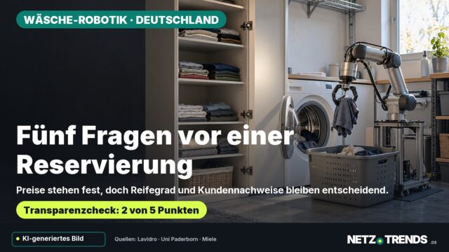 Symbolbild eines Roboterarms zwischen Waschmaschine und Wäscheschrank zum Transparenzcheck des frühen Lavidro-Projekts