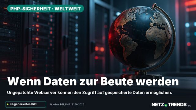 Globus vor Serverracks als Symbolbild für weltweite PHP-Sicherheitsrisiken. Aufmacher: Wenn Daten zur Beute werden.
